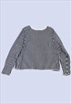 NAVY BLUE WHITE STRIPED COTTON KNIT CROPPED JUMPER
