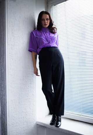 VINTAGE 80'S BLACK HIGH WAISTED SMART WOOL TROUSERS