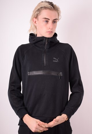 PUMA MENS VINTAGE HOODIE JUMPER SMALL BLACK 90S