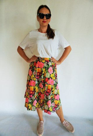 VINTAGE HIGH WAIST SUMMER SKIRT SKIRTS MIDI FLORAL 90S