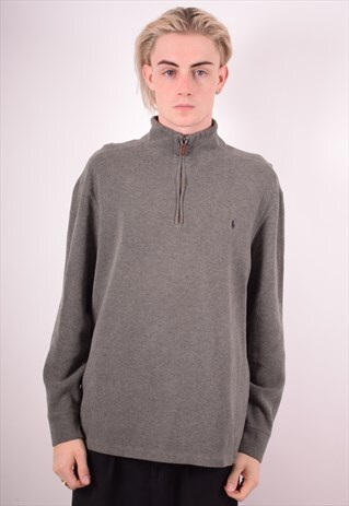 POLO RALPH LAUREN MENS VINTAGE JUMPER SWEATER LARGE GREY 90S