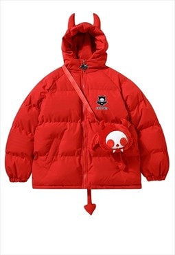 Devil horn jacket grunge puffer retro Anime bomber in red