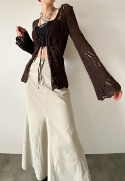 Vintage Y2K 00s brown crochet cardigan with bell sleeves