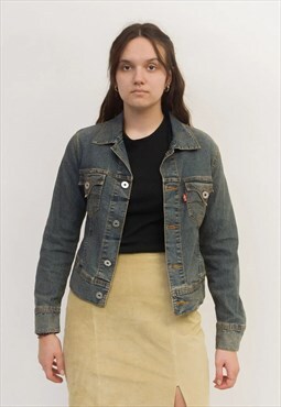 Vintage Women 90s M Denim Jacket Cropped Coat Blazer Trucker