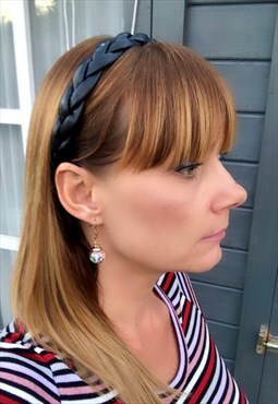 Black Faux Leather Plaited Headband