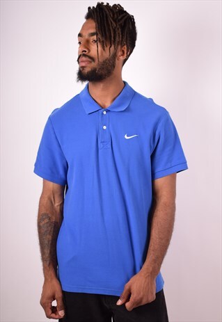 NIKE MENS VINTAGE POLO SHIRT LARGE BLUE 90S