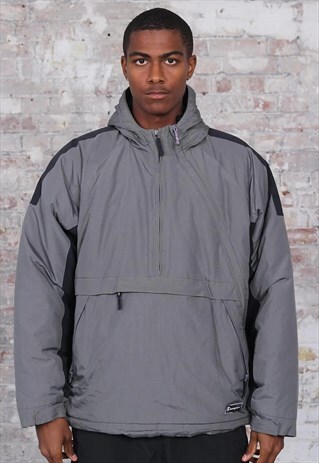 VINTAGE CHAMPION LOGO PUFFER JACKET GREY