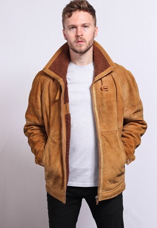 VINTAGE SUEDE AVIATOR SHEEPSKIN FLEECE JACKET