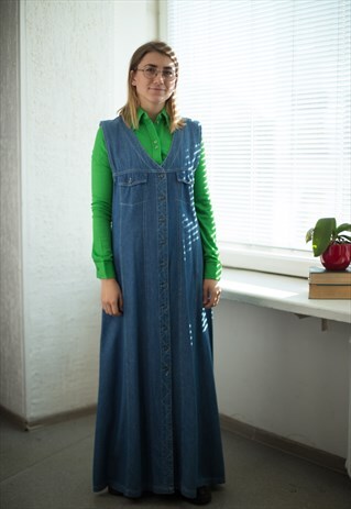 VINTAGE 90'S BLUE DENIM BUTTONS UP DRESS