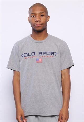 VINTAGE POLO SPORT BIG LOGO SPELLOUT T-SHIRT GREY