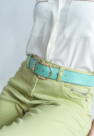 VINTAGE 80S GREEN BELT WITH GOLDEN BUCKLE