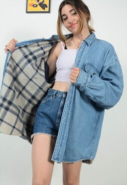 Vintage 90s Denim Shacket Blue Fleece Lined Size XL