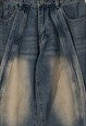 WIDE JEANS UTILITY TROUSERS ACID WASH DENIM PANTS IN BLUE