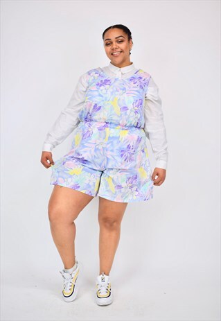 VINTAGE 90'S PASTEL JUNGLE LEAF PRINTED PLAYSUIT
