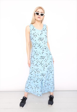 VINTAGE 90S BLUE PRINT MIDI DRESS