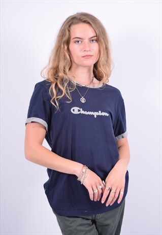 VINTAGE CHAMPION T-SHIRT TOP NAVY BLUE