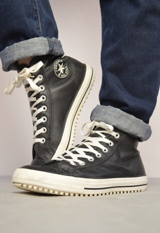 VINTAGE 90S CONVERSE BLACK LEATHER HI-TOPS SNEAKERS GRUNGE