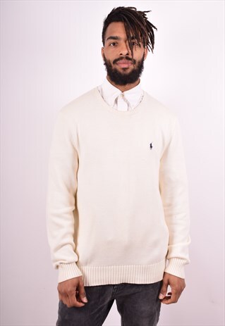POLO RALPH LAUREN MENS VINTAGE JUMPER SWEATER LARGE BEIGE 90