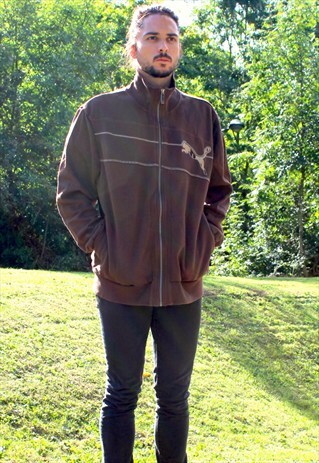 VINTAGE PUMA 90S ZIP TOP - RARE - XL - BROWN STITCHED