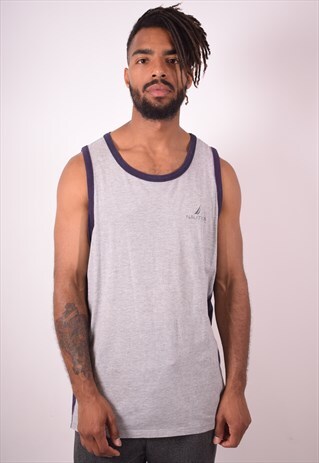 NAUTICA MENS VINTAGE VEST TOP XL GREY 90S