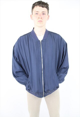 VINTAGE NAVY 90'S SILK BOMBER JACKET