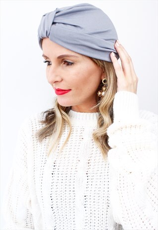 GREY TURBAN BEANIE HAT
