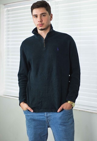 VINTAGE POLO RALPH LAUREN 1/4 ZIP JUMPER LOGO 90S M 19.2