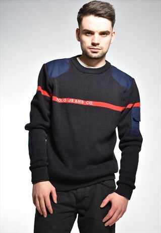 VINTAGE 90'S RALPH LAUREN POLO JEANS RIBBED SPELLOUT JUMPER