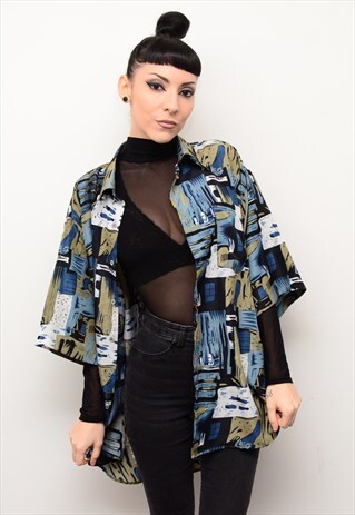 VINTAGE 90'S ABSTRACT RETRO PATTERNED OVERSIZED SHIRT