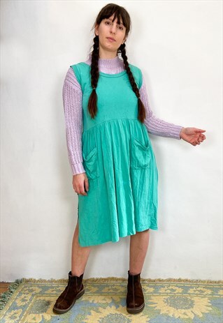 VINTAGE 80'S BRIGHT GREEN COTTON MIDI DRESS