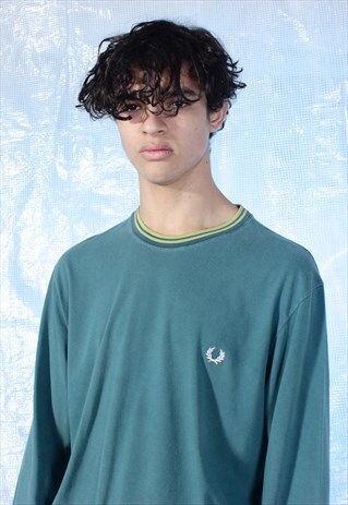 VINTAGE FRED PERRY TEAL LONG SLEEVED TEE