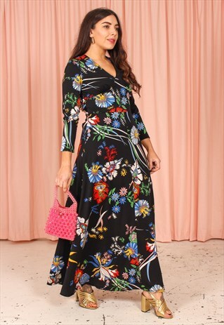 VINTAGE 70S PARTY MAXI DRESS IN FLORAL PRINT