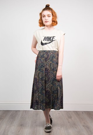 VINTAGE PAISLEY PATTERN GRUNGE STYLE MIDI SKIRT