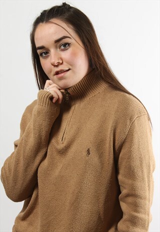 VINTAGE POLO RALPH LAUREN BROWN 1/4 ZIP KNIT JUMPER