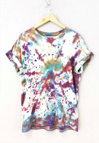 VINTAGE 90S TIE DYE TEE T-SHIRT INK BLOT RAINBOW PSYCH