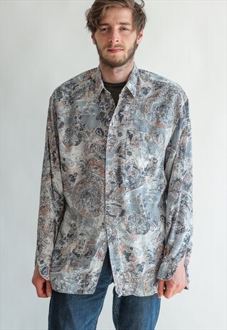 VINTAGE 80S FUNKY PATTERNED BLUE SHIRT