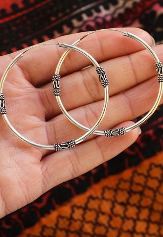 STERLING SILVER 50MM BALI HOOPS