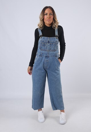 DENIM DUNGAREES JEANS 3/4 LENGTH 90'S VINTAGE UK 12 (EMBB)