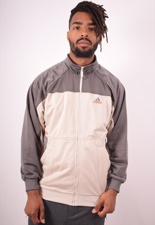 ADIDAS MENS VINTAGE TRACKSUIT TOP JACKET MEDIUM BEIGE 90S