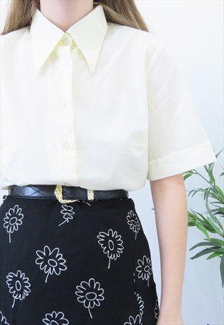 70S VINTAGE CREAM COLLARED SHIRT BLOUSE