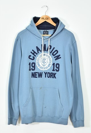 VINTAGE CHAMPION HOODED SWEATSHIRT BLUE XXLARGE