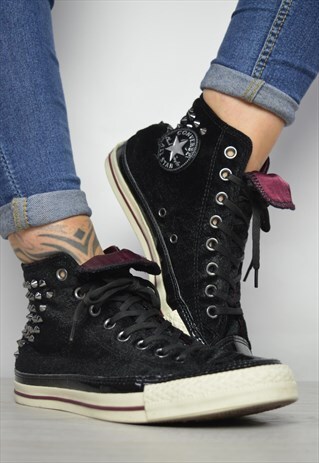 VINTAGE 90S CONVERSE BLACK VELVET PATENT STUDDED HI-TOPS