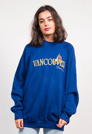 VINTAGE 90'S BLUE VANCOUVER CANADA SWEATSHIRT JUMPER