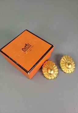 Vintage Hermes Gold Tone Metal Statement Earrings.