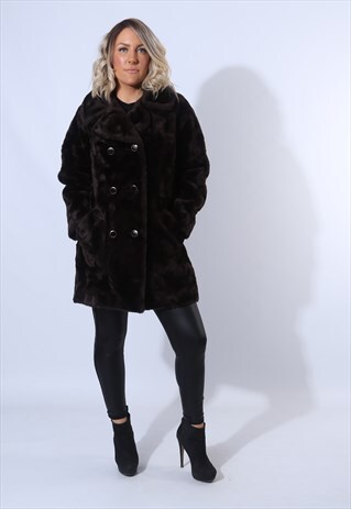 FAUX FUR COAT JACKET SHORT VINTAGE UK 12 (F8EK)