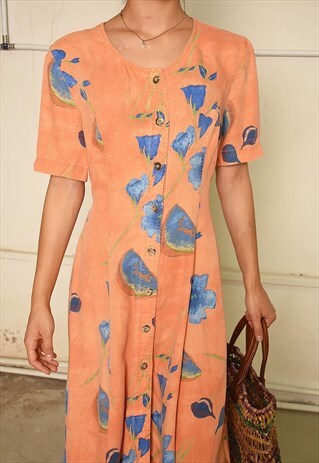 90'S RETRO FLORAL PARIS CHIC FESTIVAL MIDI TEA DRESS