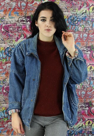 VINTAGE 80S MID BLUE BLANKET LINED DENIM JACKET. UNISEX.
