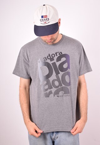 DIADORA MENS VINTAGE T-SHIRT TOP XL GREY 90S