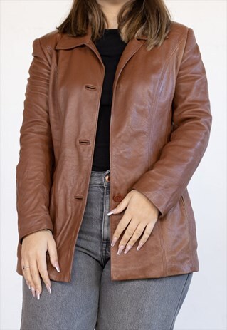 VINTAGE LEATHER JACKET CORTE INGLES IN BROWN M