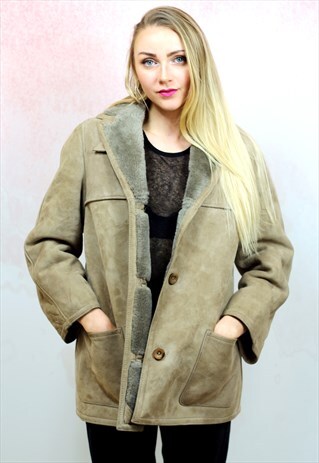 1980S VINTAGE LIGHT TAN BROWN SHEARLING LINED SHEEPSKIN COAT